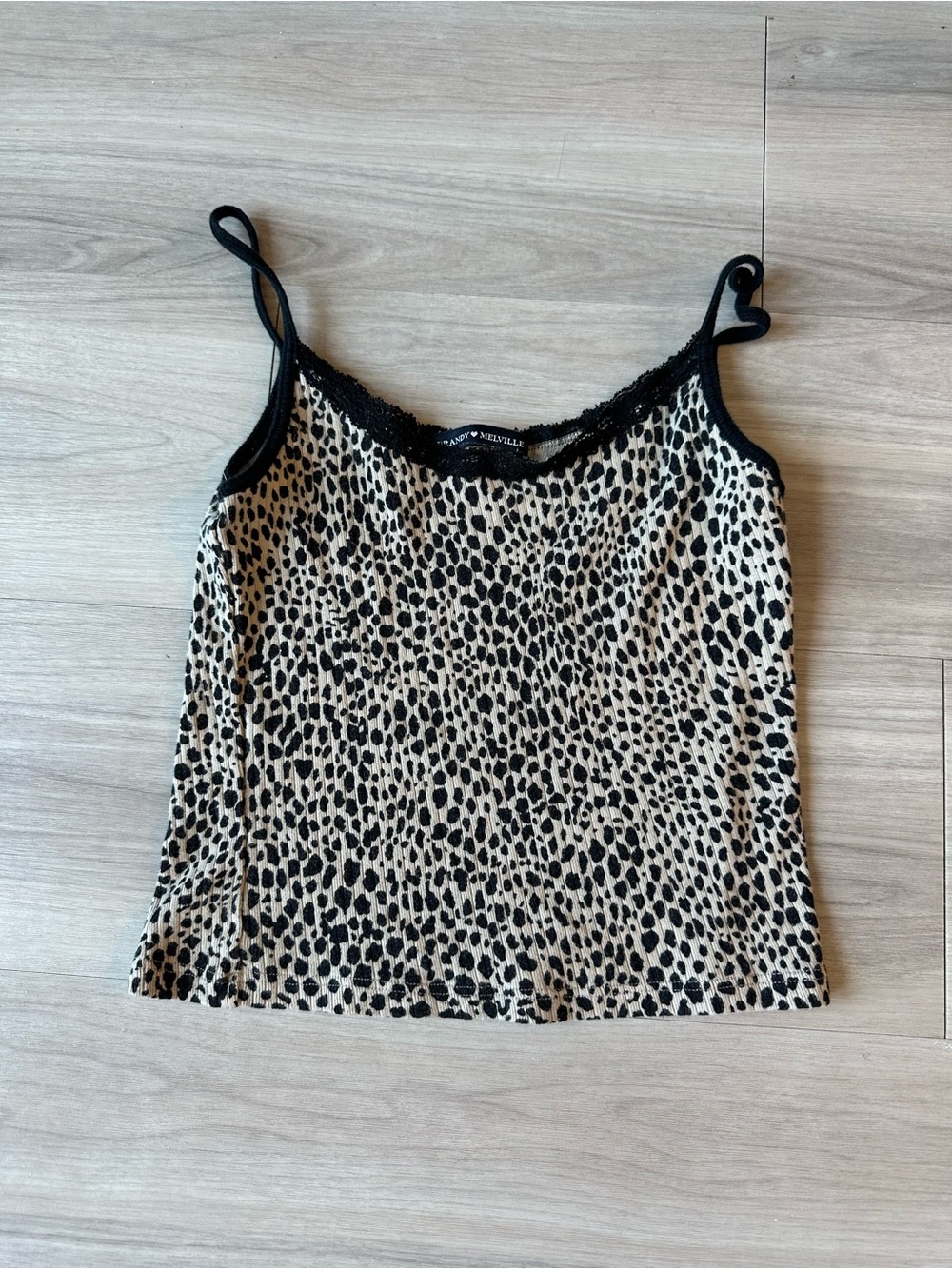 Brandy Melville Leopard Print Top with Lace Trim XS